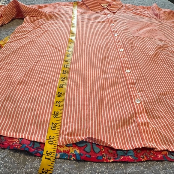 Intro Peach & White Striped Button-Up 3/4 Roll Tab Sleeve Boho Size 3X - Picture 14 of 16